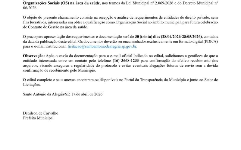 ABERTURA DE CHAMAMENTO PUBLICO 