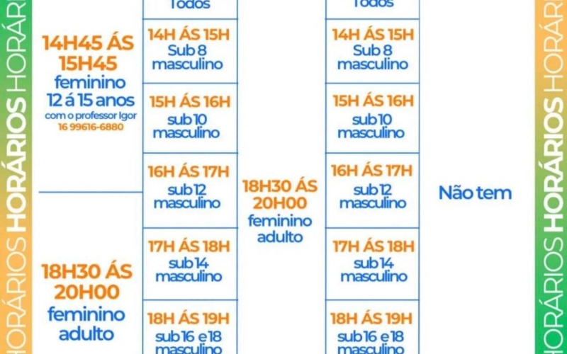 Horarios do futsal femininio e masculino 