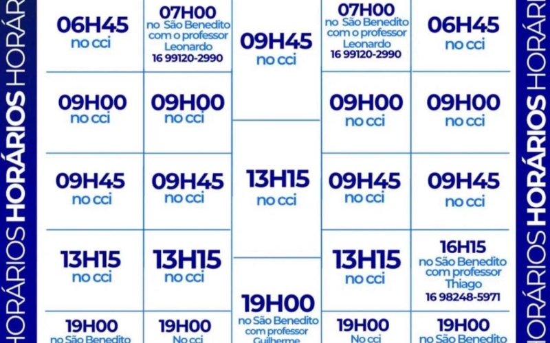 Horarios da Hidroginástica 