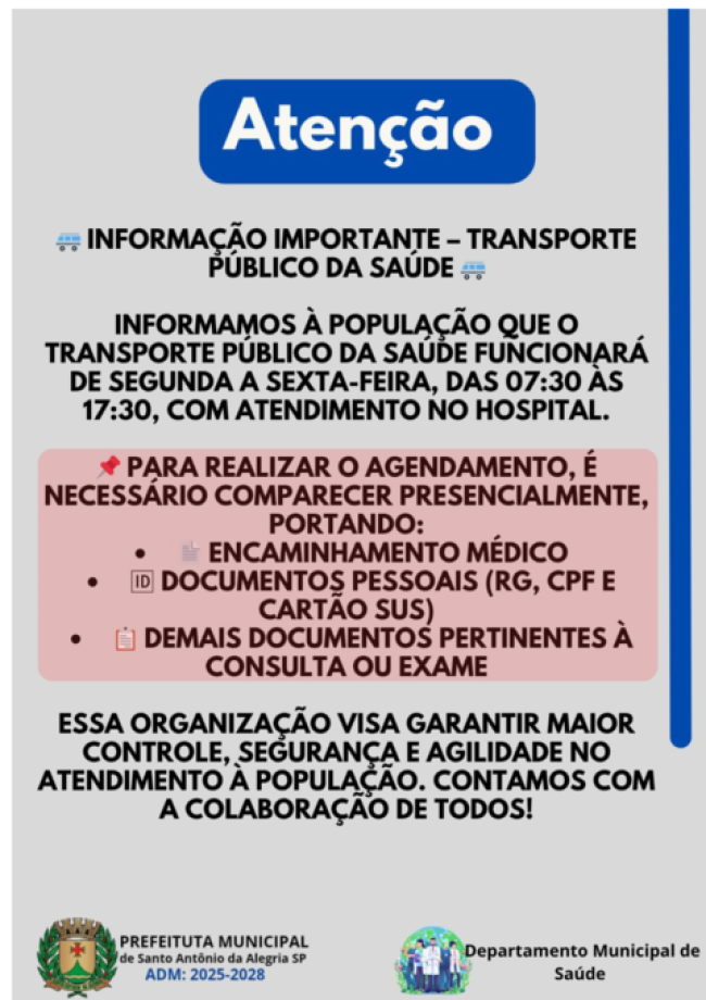 TRANSPORTE PÚBLICO DA SAÚDE - AVISO IMPORTANTE