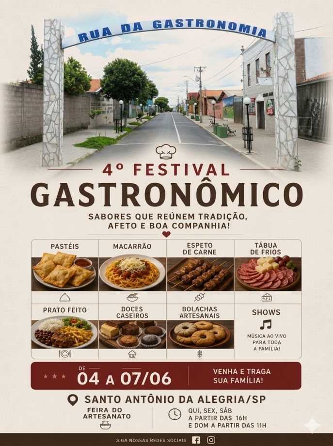 4º Festival Gastronômico de Santo Antônio da Alegria/SPVem aí o evento mais saboroso da região! De 04 a 07 de junho, San