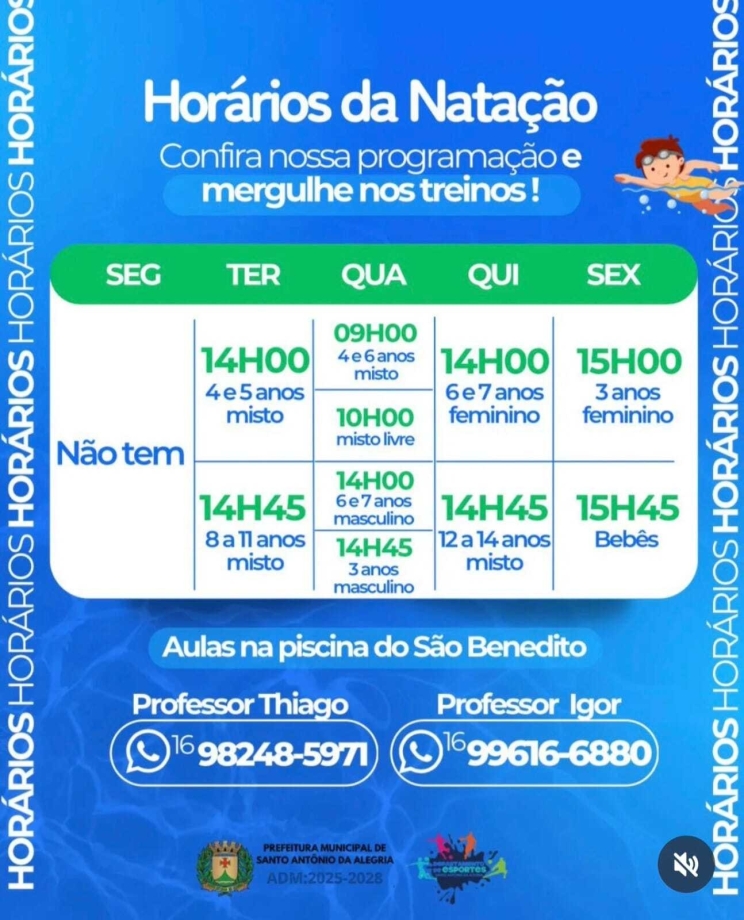 Horário natação  infantil 